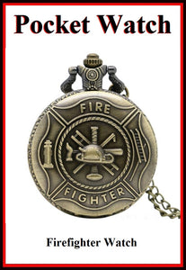 Firefighters Logo Bronze Locket Quartz Watch 30" Necklace.