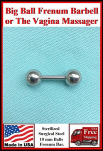 Sterilized Surgical Steel 14g w 10mm Balls Frenum Barbell or Vagina Massager.