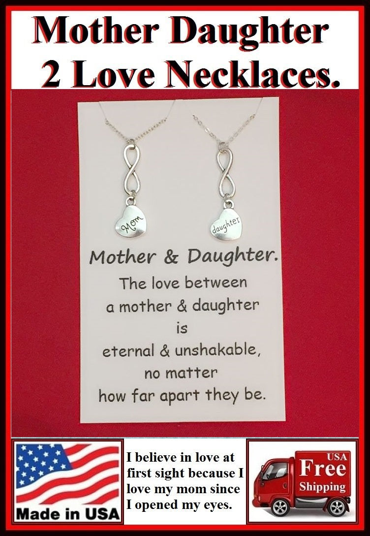 2 Mother n Daughter Love Infinity Charms Necklaces Set.
