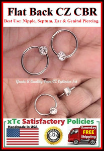 Sterilized Surgical Stainless Steel 1/2" Diameter FLAT BACK CZ Rings.