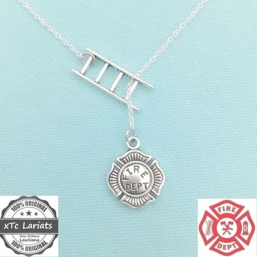 One of a Kind FIREFIGHTERS Silver Lariat Necklace.