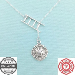 One of a Kind FIREFIGHTERS Silver Lariat Necklace.