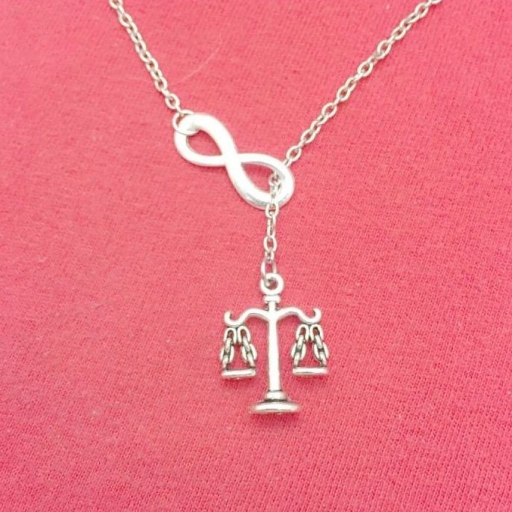 Beautiful LADY JUSTICE (Law Scale) Silver Charm "Y" Lariat Necklace.