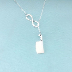 Beautiful Meat Cleaver Silver Charm "Y" Lariat Necklace.
