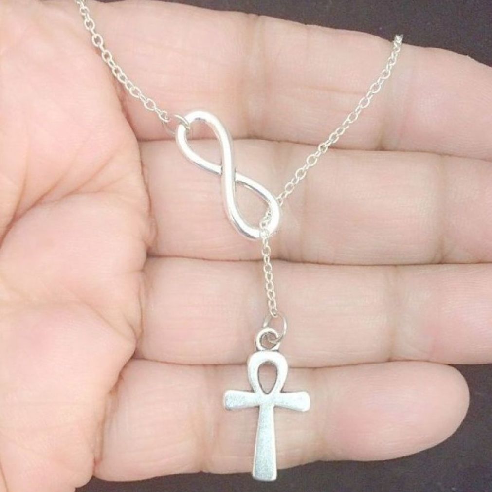 Gorgeous Egyptian ANKH with INFINITY Silver Charm "Y" Lariat Necklace.