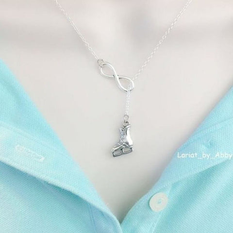 Ice Skate Silver Charm "Y" Lariat Necklace. Ice Skater Gift.