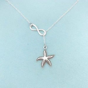 Beautiful Antique Silver StarFish Necklace Lariat Style.