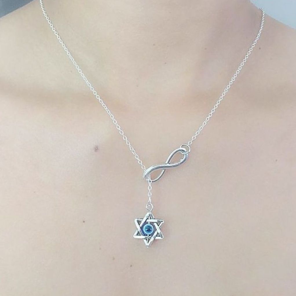 Beautiful STAR of DAVID Silver Charm "Y" Lariat Necklace.