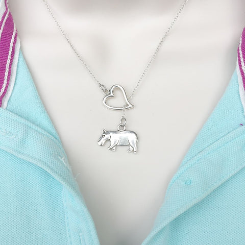 I Love Donkey Silver Lariat Y Necklace.