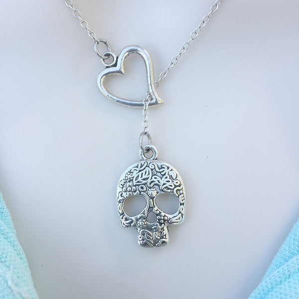 I Love Skull Silver Lariat Y Necklace.