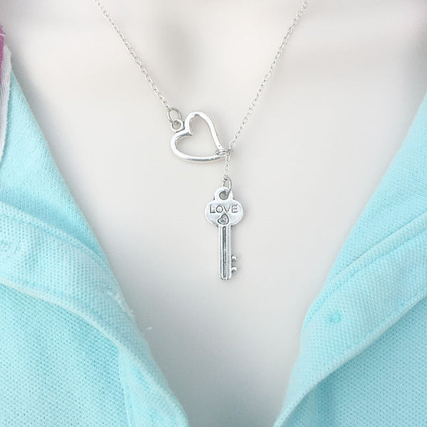 Here is My Love Key Silver Lariat Y Necklace.