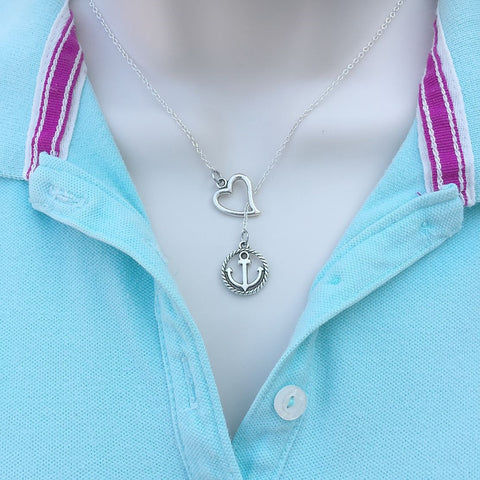 Beach Wear, Beautiful Anchor Silver Lariat Y Necklace.