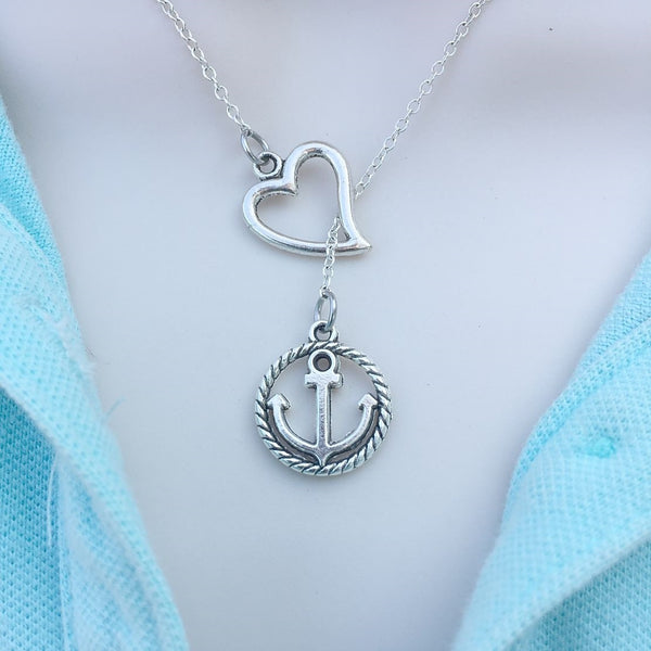 Beach Wear, Beautiful Anchor Silver Lariat Y Necklace.