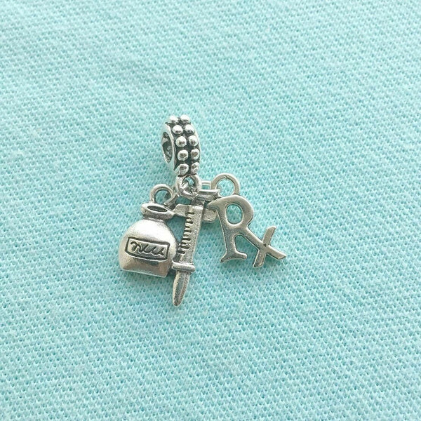 RX and Medic Bottle Silver Bead For Charm Bracelets