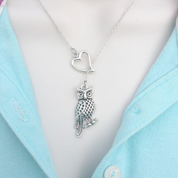 I Love Owl The Wise Bird Silver Lariat Y Necklace.