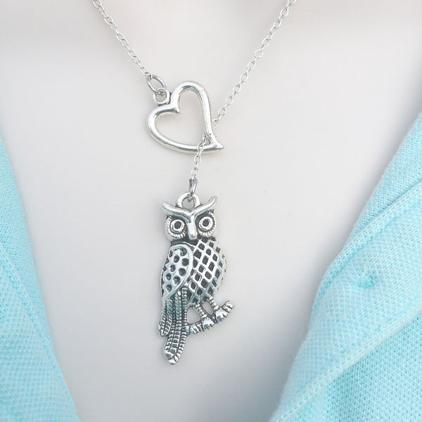 I Love Owl The Wise Bird Silver Lariat Y Necklace.