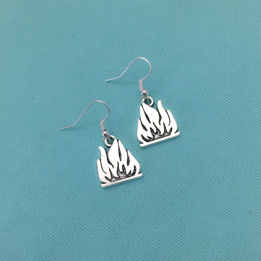 Beautiful FIREFIGHTERS Flames Silver Dangle Earrings.