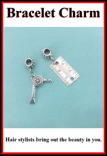 Hair Stylist Handcraft 1" Ruler and Dryer Charms Bead for Bracelets.