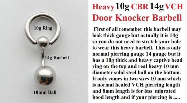 Sterilized Heavy 10g Ring and Heavy 10mm Ball 14g VCH Door Knocker Barbell.