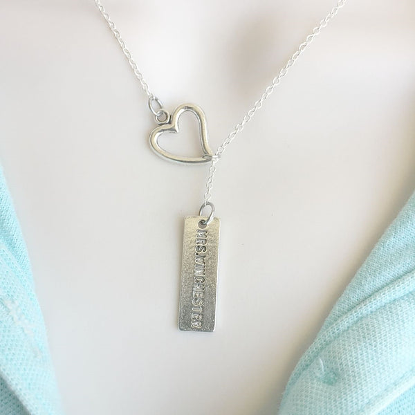 Mrs. Winchester Name Plate Silver Lariat Y Necklace.