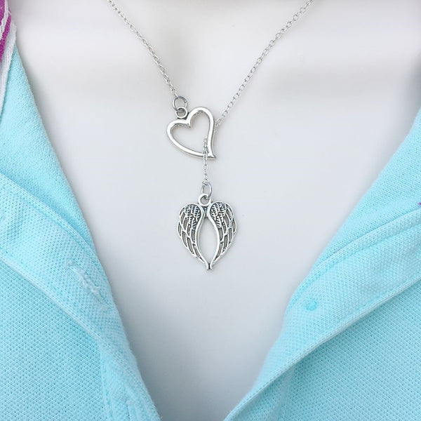 Stunning Angel Wings Silver Lariat Y Necklace.