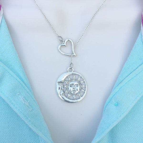 Sun and Moon  Silver Lariat Y Necklace.