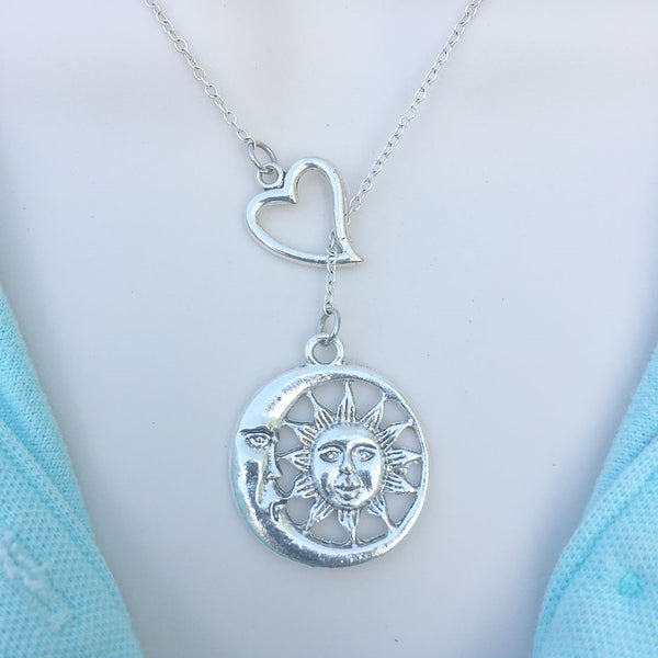 Sun and Moon  Silver Lariat Y Necklace.