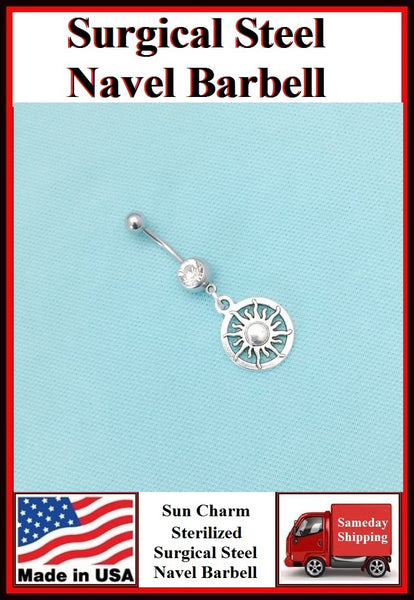 Celestial Sun Silver Charm Surgical Steel Belly Ring.