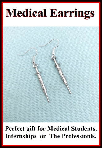 Medical Earring; 1-1/2" Syringe Charms Dangle earrings.