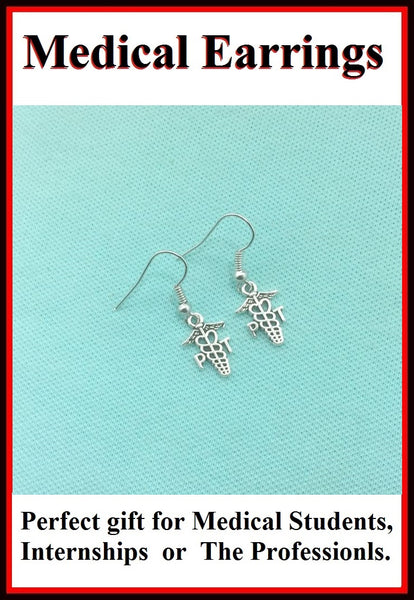 Medical Earring; PT Caduceus & PT Heart Charms Dangle earrings.