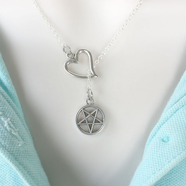 Reversed PENTAGRAM Silver Lariat Y Necklace.