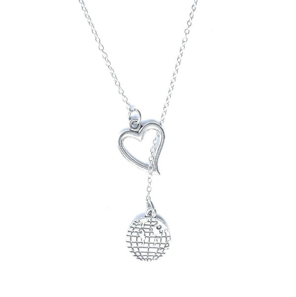 Go Around the World; Globe Silver Lariat Y Necklace.