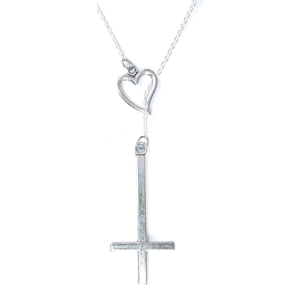 2 Long Silver UPSIDE down CROSS Satanic Necklace. – xtc-jewelry