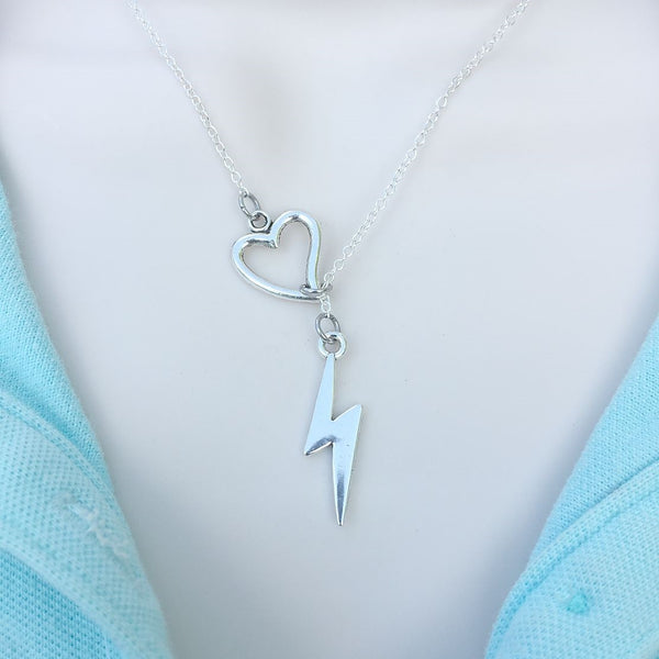 David Bowie RIP Lightning Bolt Silver Lariat Y Necklace.