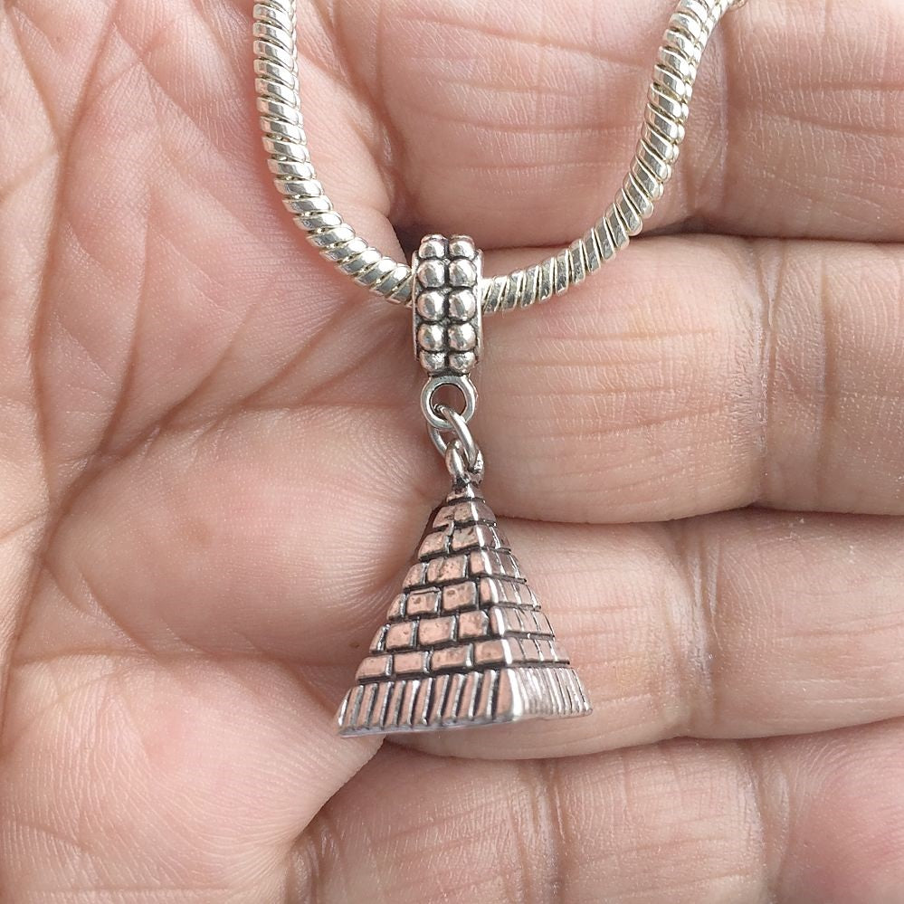 Egyptian Pyramid Silver Bead For Charm Bracelet