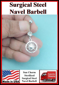 Celestial Sun Silver Charm Surgical Steel Belly Ring.
