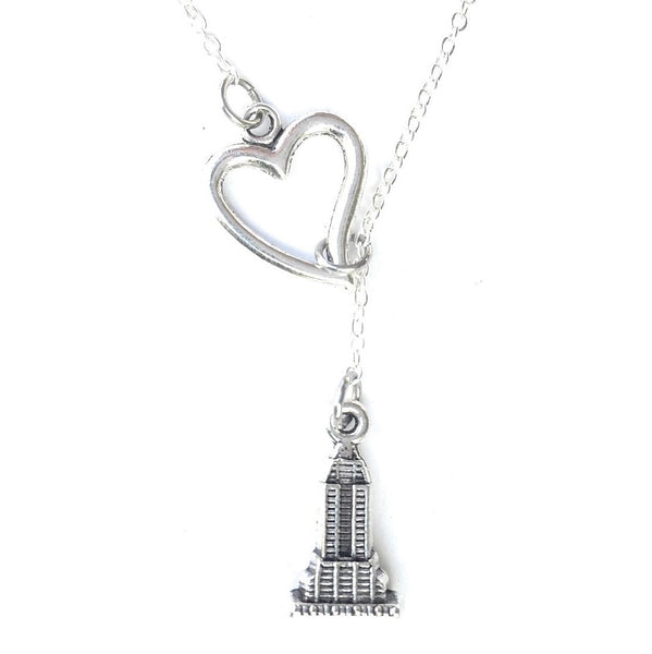 Love NY; Empire State Charm Silver Lariat Y Necklace.