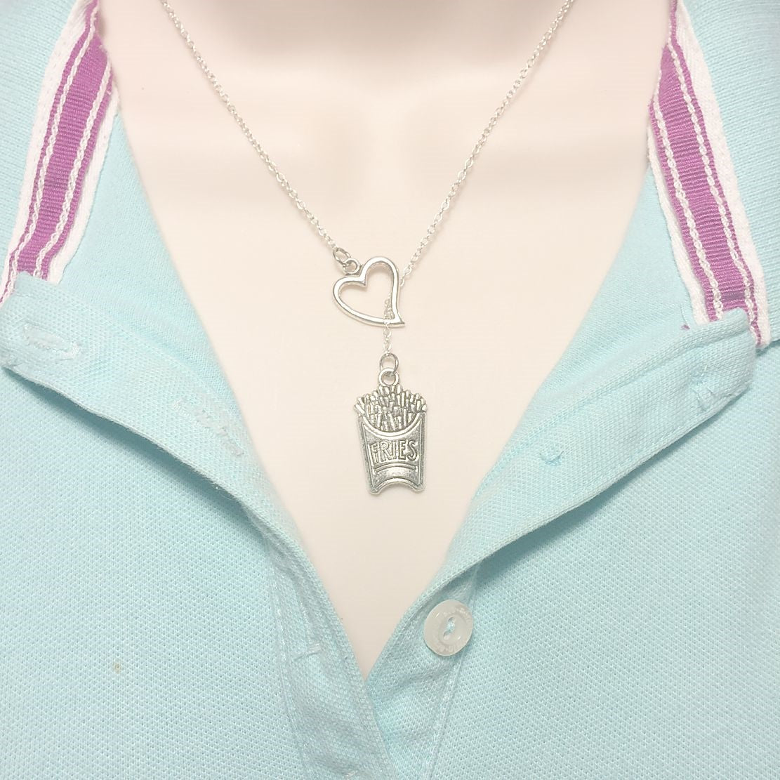 I Love McDonald French Fries Handcrafted Lariat Y Necklace.