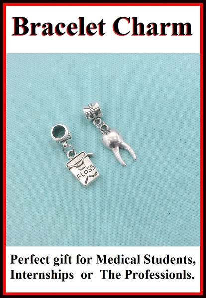 Medical Bracelet Charms : Tooth and Floss Box Charms.