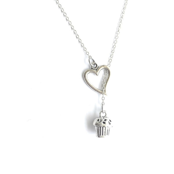Cup Cake Lovers:  3D CUP CAKE Silver Lariat Y Necklace.