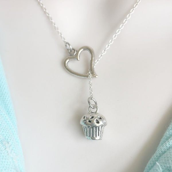 Cup Cake Lovers:  3D CUP CAKE Silver Lariat Y Necklace.