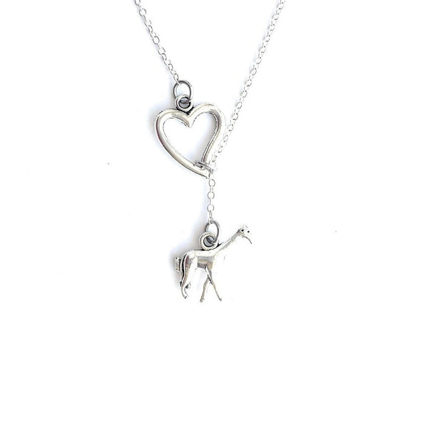 Little GIRAFFE Charm Silver Lariat Y Necklace.