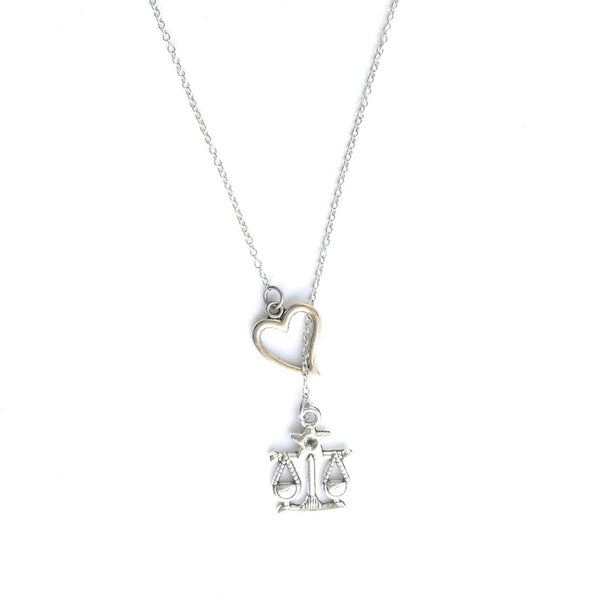 SCALE OF JUSTICE Charm Silver Lariat Y Necklace.