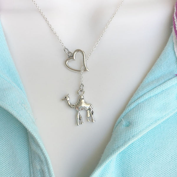 King of the Desert CAMEL Charm Silver Lariat Y Necklace.