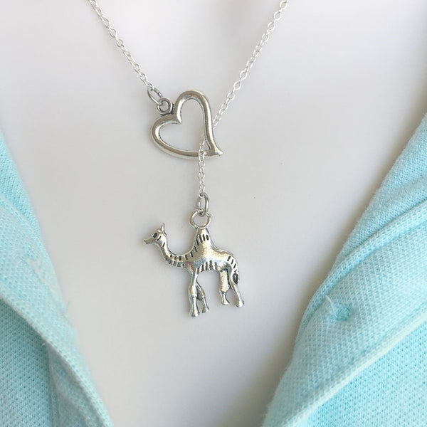King of the Desert CAMEL Charm Silver Lariat Y Necklace.