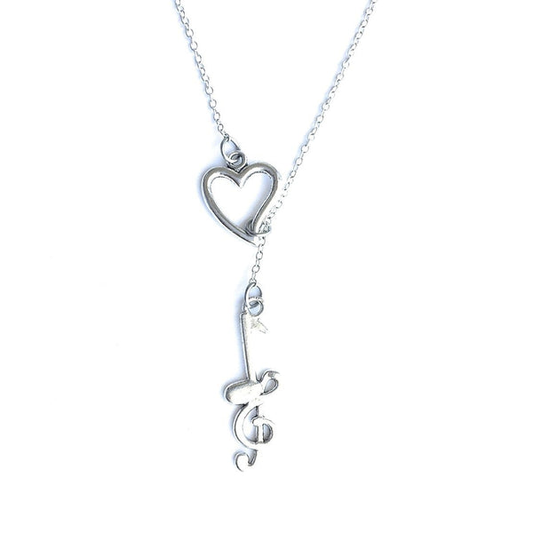 MUSIC LOVERS: Music Notes Charm Silver Lariat Y Necklace.