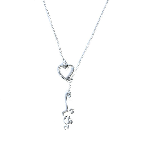 MUSIC LOVERS: Music Notes Charm Silver Lariat Y Necklace.