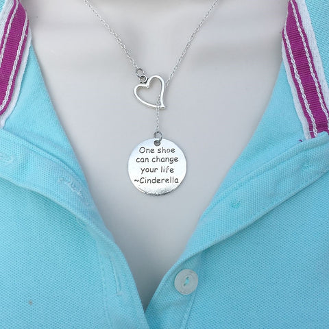 I Love Cinderella  Quote  Silver Lariat Y Necklace.