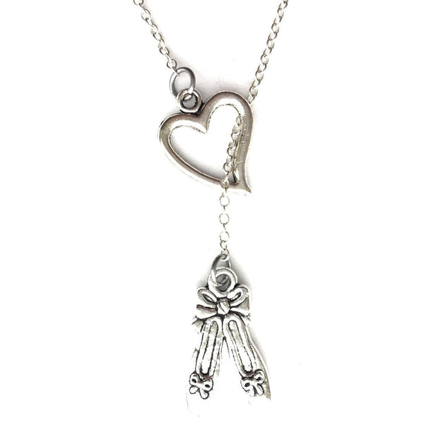 Ballerina  Shoes Charm Silver Lariat Y Necklace.