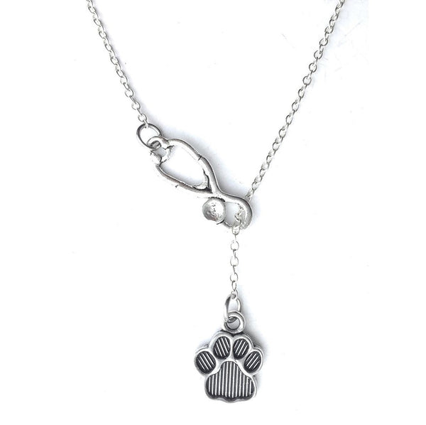 Stethoscope & Paw Print Handcrafted Necklace Lariat Style.